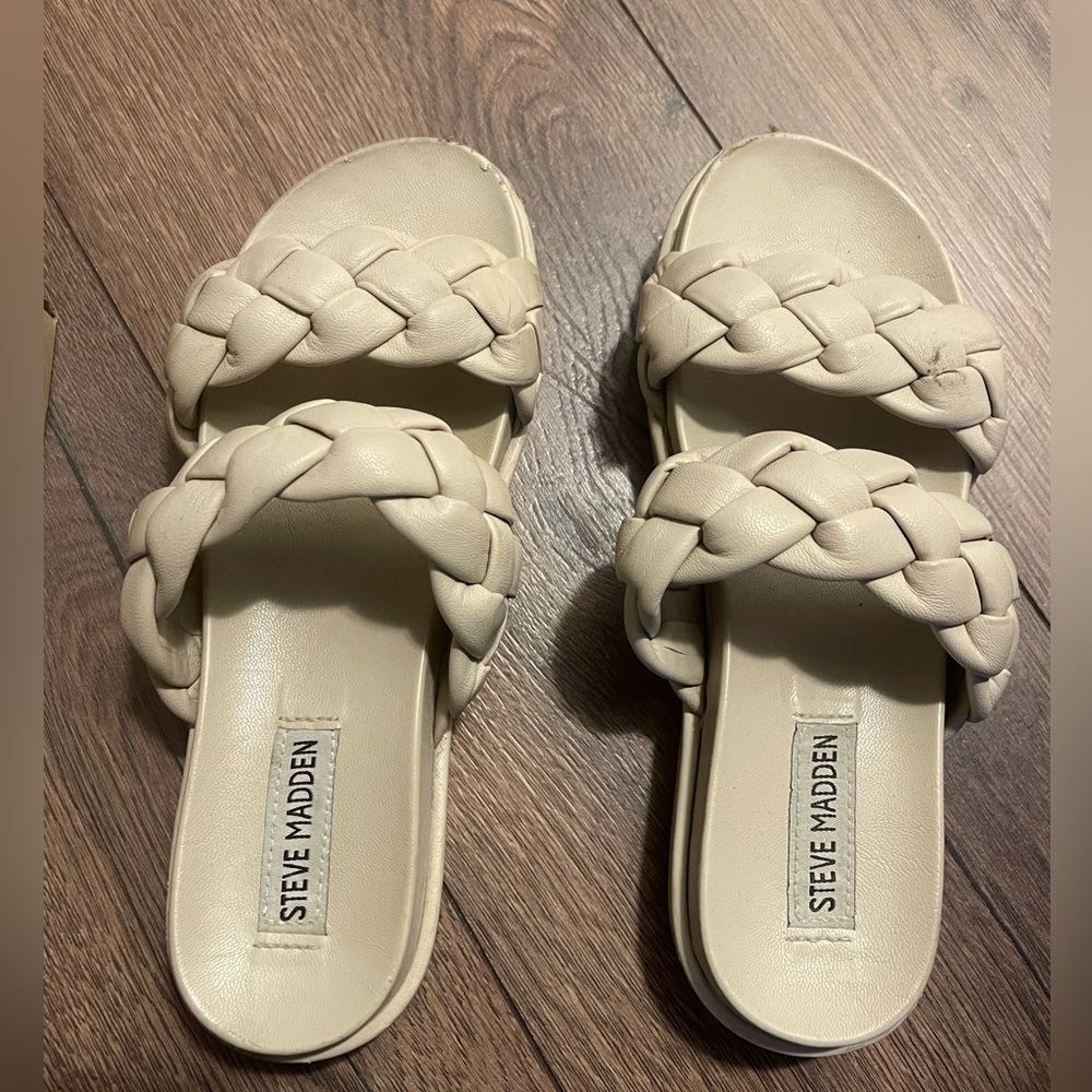 Steve Madden Braided Double-Strap Slides - Cream